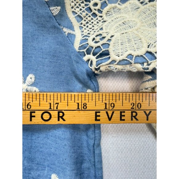 Vintage Womens Floral Crochet Embroidered Shift Dress Size S Blue Lace Boho - Picture 8 of 13